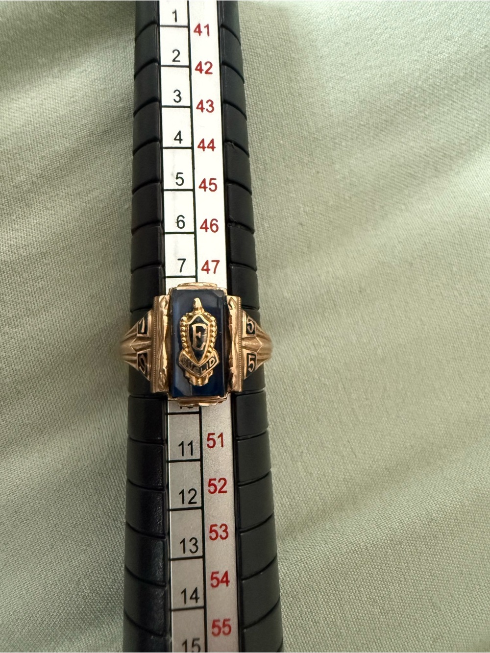 Gold-Tone Blue Enamel Signet Ring with Crest Detail - Women's Jewelry